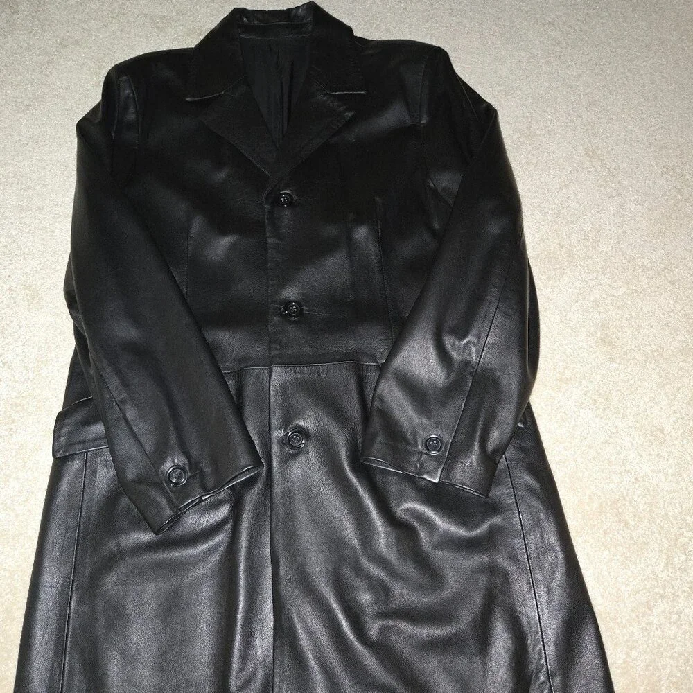 Vera Pelle Made in Italy Men's Black Leather Top Coat Size‎ 38/52 Fully Lined